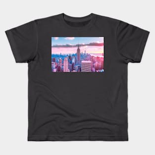 New York City Skyline - Pink and Blue Kids T-Shirt